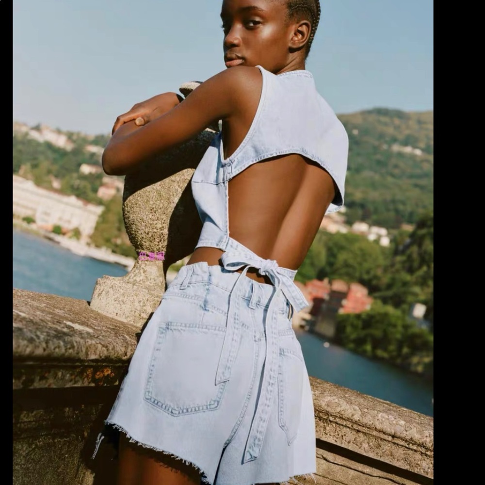 Zara denim cut out tank top